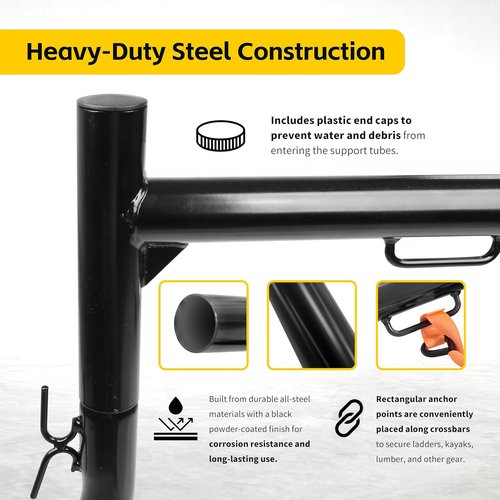MaxxHaul 50241 Adjustable Steel Truck Ladder Rack – No Drill Installation, 500 lbs Capacity, 52"–71" Width, Clamp On J-Bolt Mount, Tie-Down Anchors, Pair – Lumber, Kayak, Canoe, Surfboard
