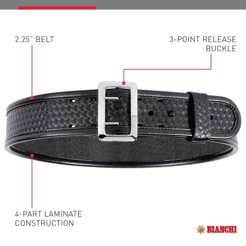 Bianchi 7960 Sam Browne Duty Belt, Fits 2.25 Inches (58 MM) Belt Loops, 34, Chrome Buckle, Basketweave Black