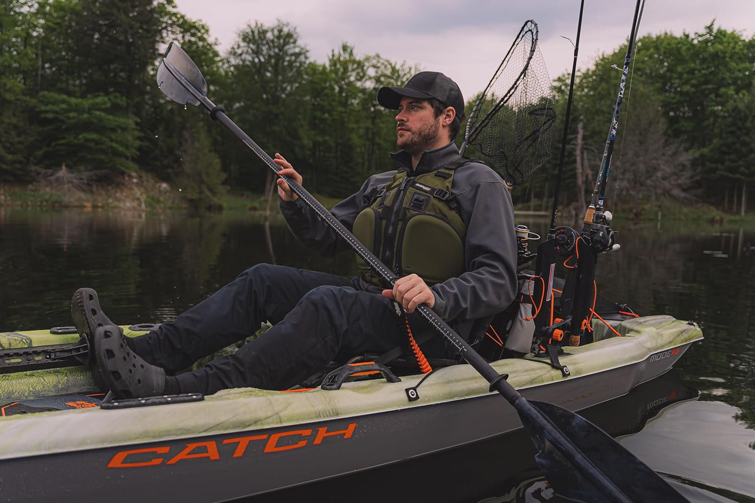 Pelican Paddle Leash | Stretchable Coiled Fishing Rod Holder for Kayak & SUP Paddles