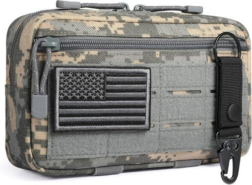 FRTKK Tactical Molle Admin Pouch - USA Flag Patch & Keychain | 2-Pack Tactical Pouches with D-Ring Clip