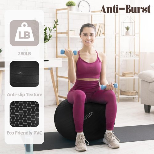 Fitvids Exercise Ball - Anti-Burst Fitness & Yoga Balance Ball with Quick Pump | Slip Resistant, 65cm