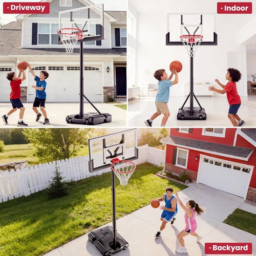 Feelwin Basketball Hoop - Portable Outdoor System with Adjustable Height for Youth & Adults | Sturdy Base