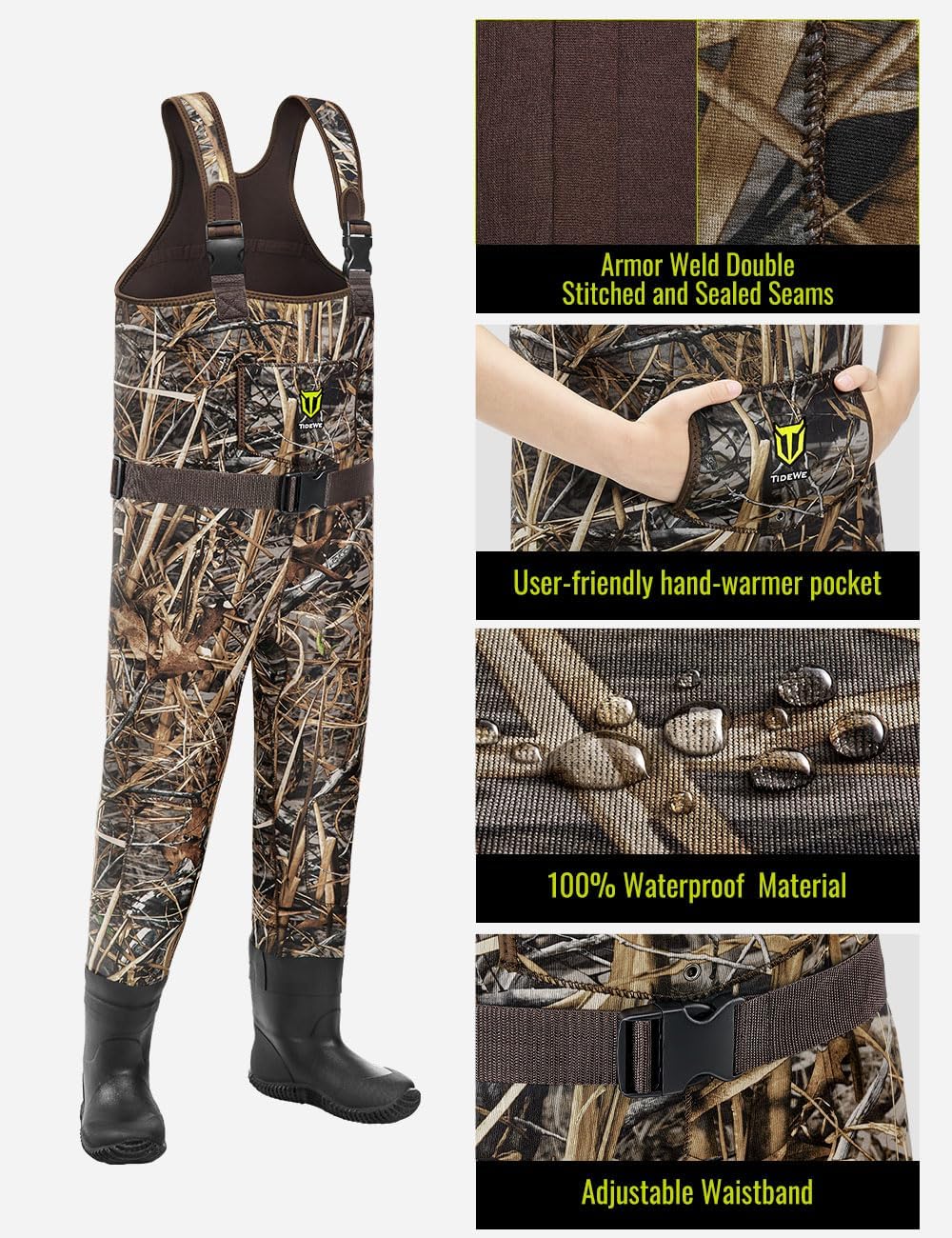TIDEWE Chest Waders - Waterproof Neoprene Insulated Youth Fishing & Hunting Gear for Kids