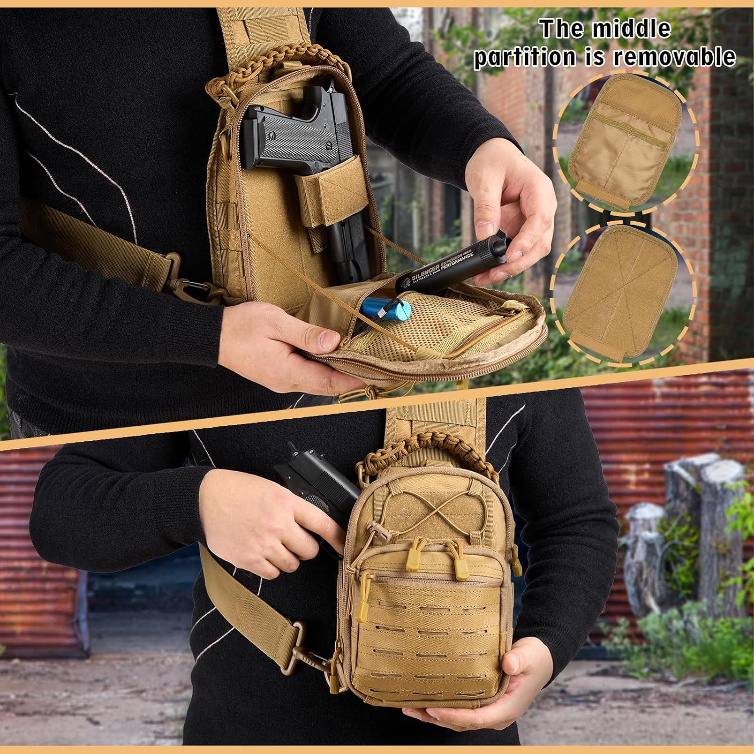 Skiennix Tactical Sling Backpack - Military Rover Crossbody Bag for Travel & Outdoor Adventures (Khaki)