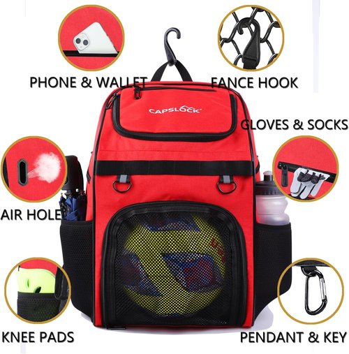 CapsLock Youth Soccer Bag - Versatile Backpack for Soccer, Basketball & Volleyball | Includes Cleat Compartment & Fence Hook