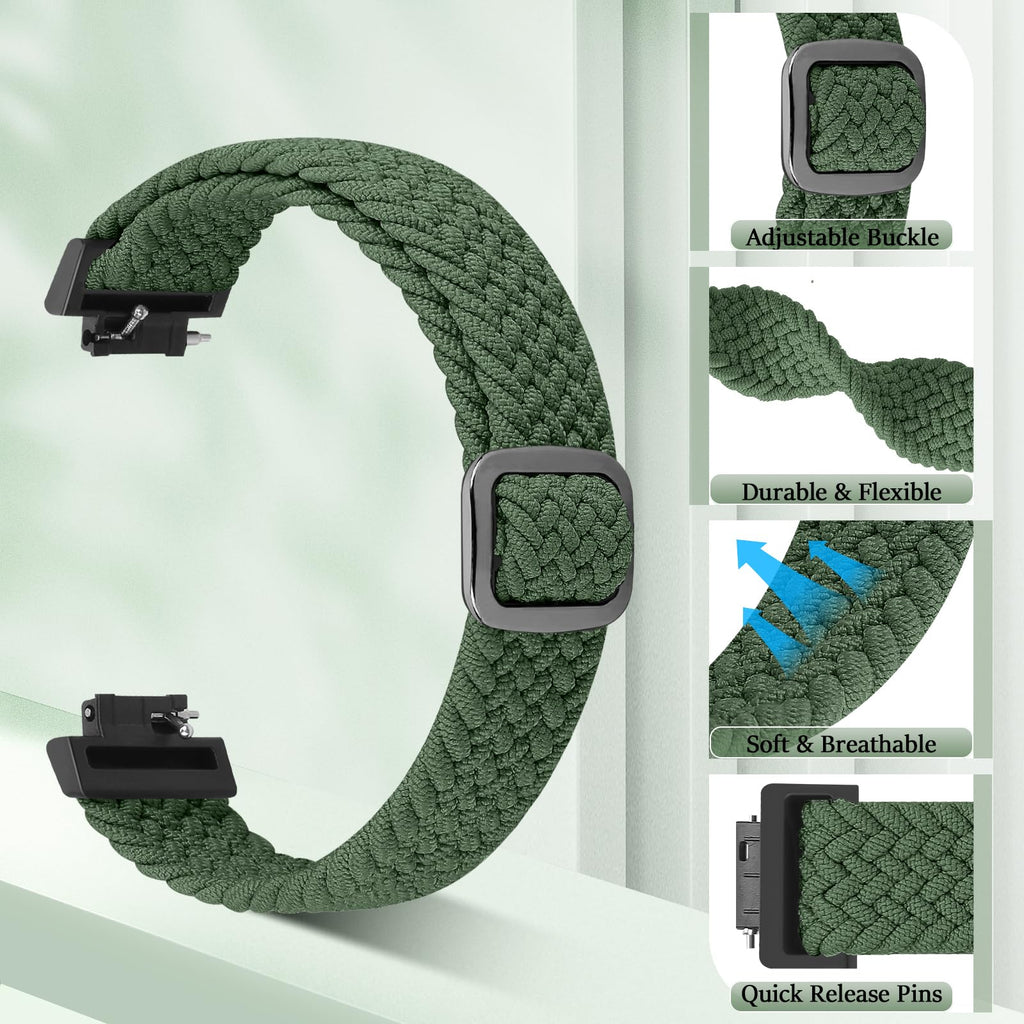Puhuite Elastic Braided Watch Band Compatible with Fitbit Inspire 3/2/HR/Ace 3/2, Adjustable Stretchy Strap Sport Nylon Loop Replacement Wristband