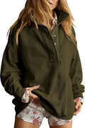 Gacaky Oversized Casual Sweatshirt - Long Sleeve Button Henley Neck Pullover Top for Women