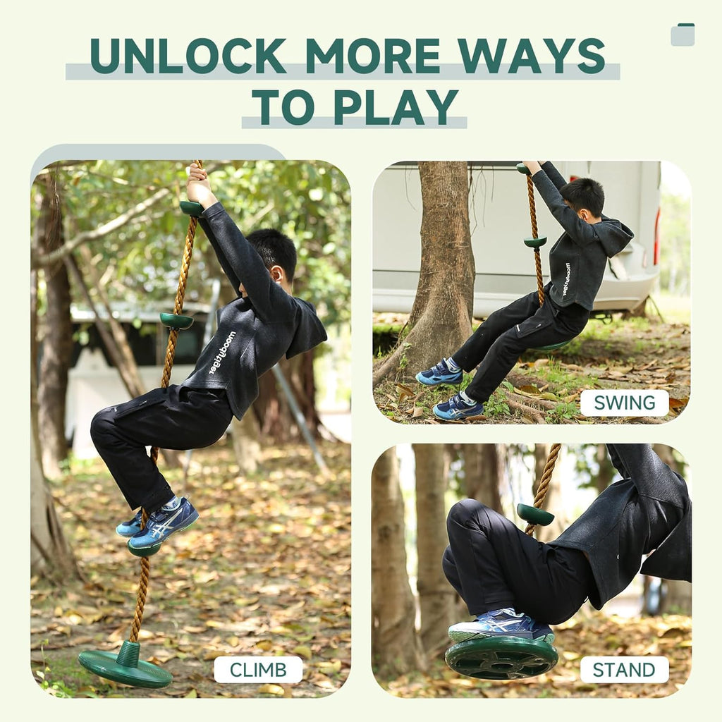 Skiennix Climbing Rope Set - Includes Platforms & Disc Swing Seat | Bonus Hanging Strap & Carabiner for Kids