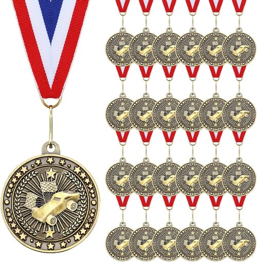 Cunno 48 Pcs Scout Car Derby Medals - Gold Trophies with Neck Ribbons for Team Sports Awards