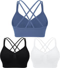 WANAYOU Sports Bras for Women - Padded Medium Support Strappy Cross Back Workout Bra | 3 Pack