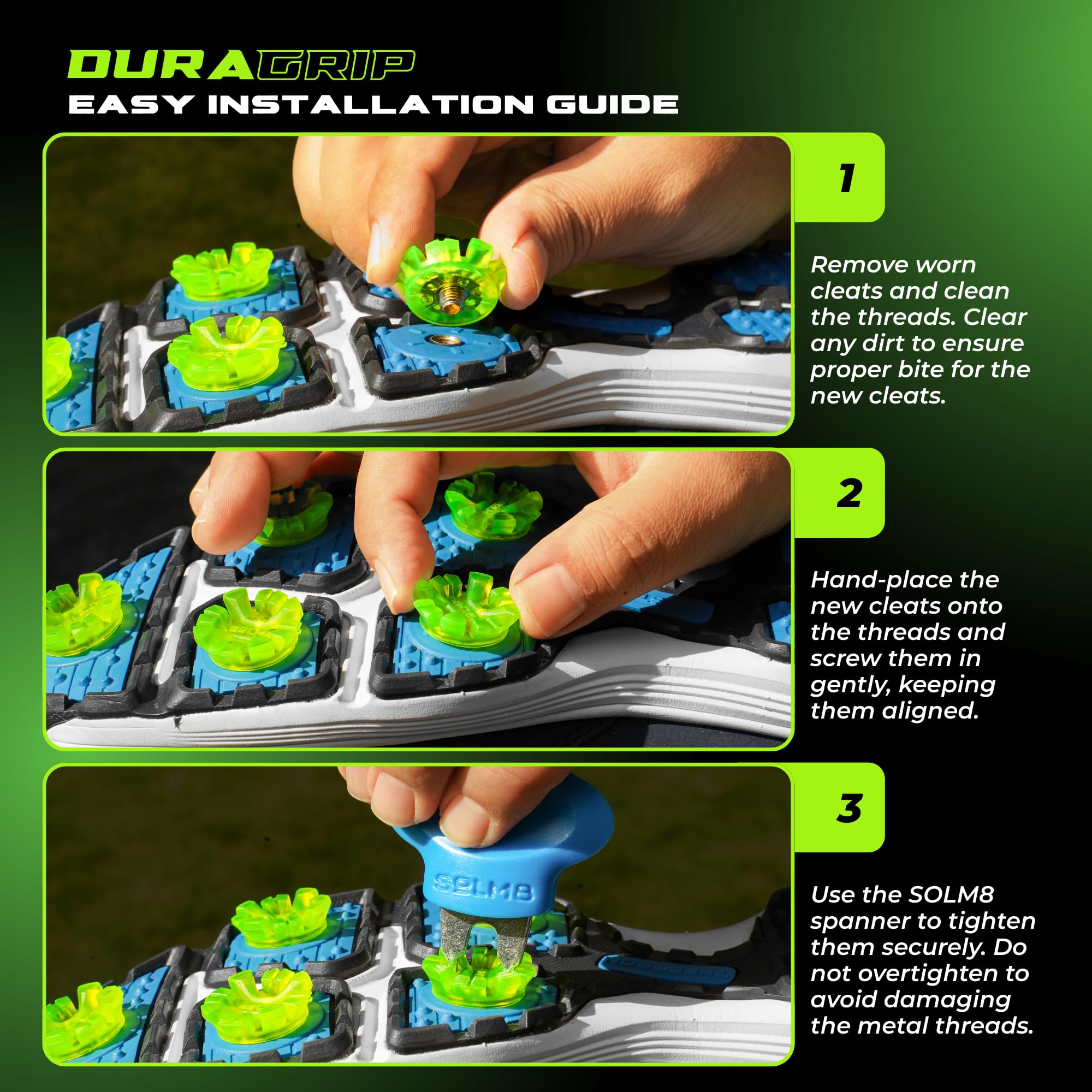 SOLM8 Golf Shoe Replacement Spikes - Metal Screw Threading Dia ¼ Inch/6mm Easy to Install on Cricket & Golf Cleats (Spanner Included)