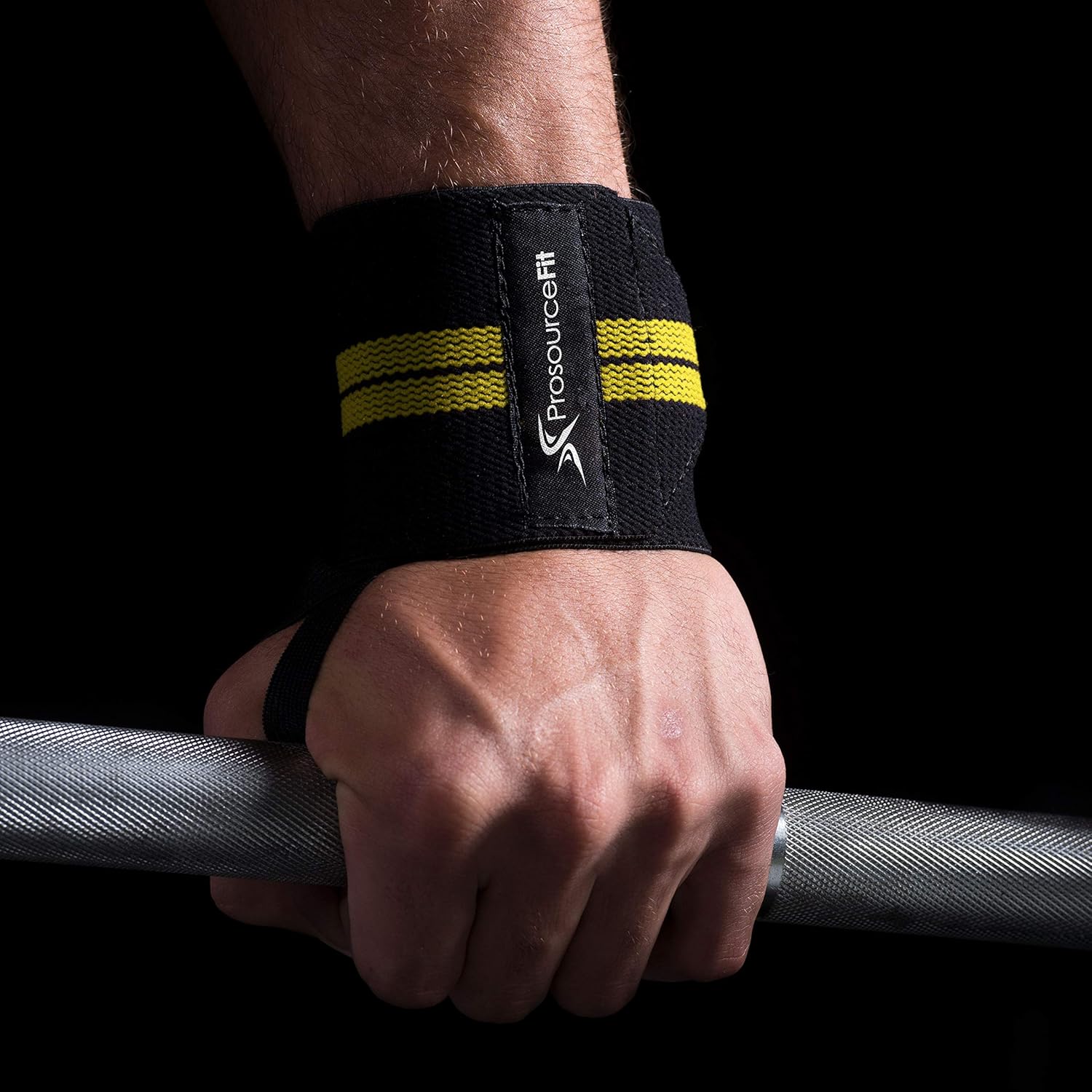 ProsourceFit Barbell Weight Lifting Wrist Wraps - Supportive Design with Thumb Loop, Yellow
