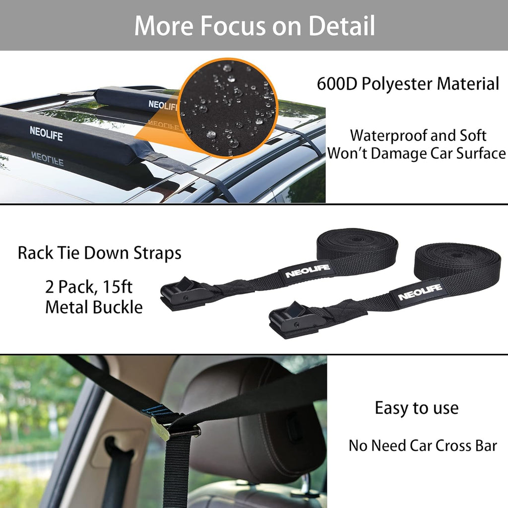 Wrap-Rax Soft Roof Rack Pads - Universal Car Roof Rack for Surfboards, Kayaks, and Canoes | 28” Pair with Storage Bag