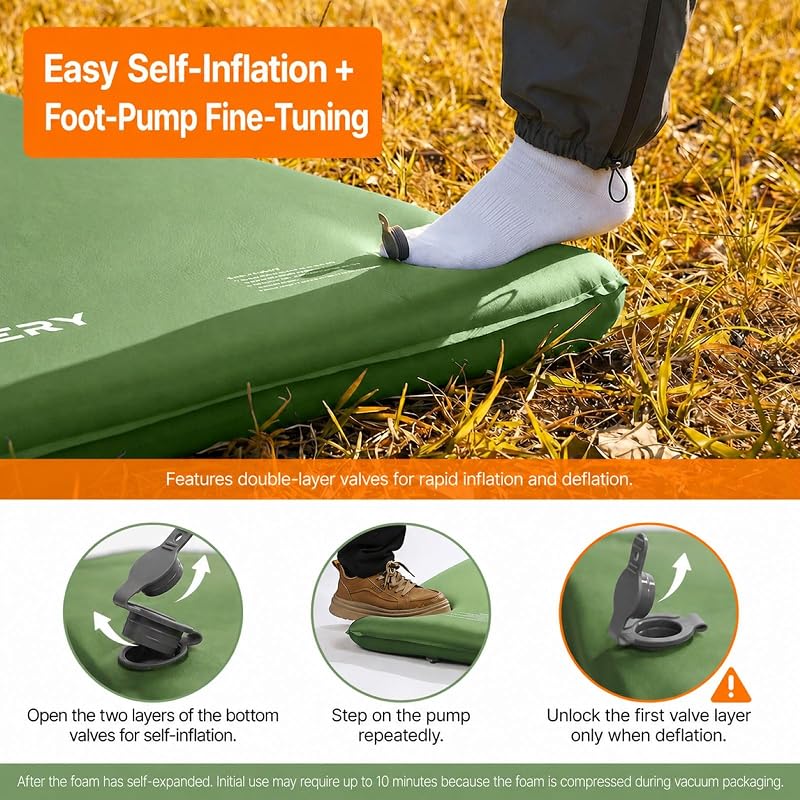 Self-Inflating 3-Inch Memory Foam Camping Sleeping Pad with Foot Pump