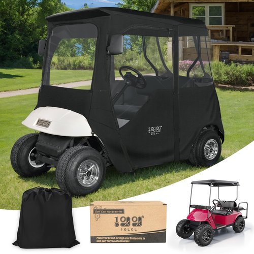 10L0L 2 Passenger Golf Cart Driving Enclosure for EZGO TXT/RXV Model, 4-Sided Clear Window 600D Rain Cover All Weather Windproof Waterproof Snow-Proof - Deluxe Edition