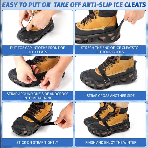 Ice Cleats for Shoes and Boots with 30 Spikes Anti Slip Snow Crampons, Shoe Spikes for Snow and Ice (Medium)