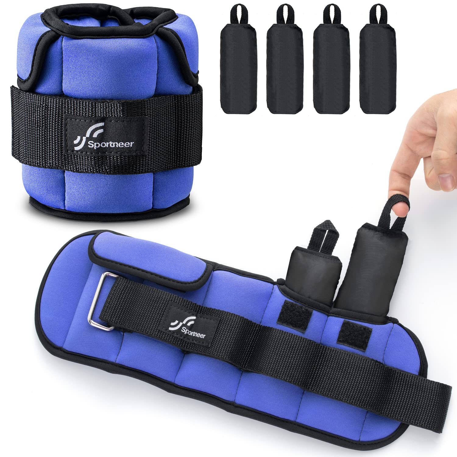 Sportneer Adjustable Ankle Weights for Women and Men：1 Pair 1 2 3 4 6 7 8 10 lbs Upgraded Easily Adjustable Leg Weight, Weighted Wrist Weight Strap for Gym, Fitness, Workout, Walking, Dancing