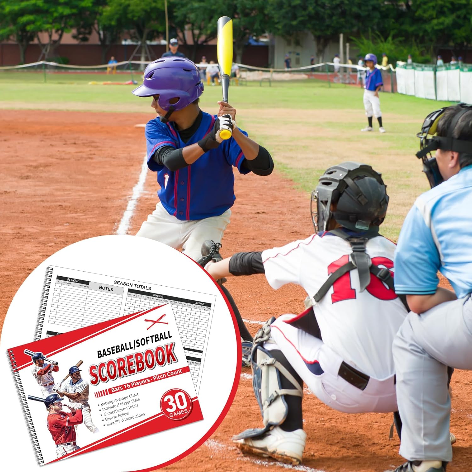 Skiennix Baseball Scorebook - 30 Game Softball Stats Keeper | 11.5x16 Inches, Track Player Averages