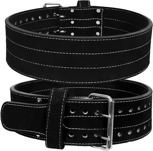 HHR Power Lifting Belt Suede Leather Double Prong Power Belt - 4 Inches Wide, 10 MM Thick - Weightlifting Belt Maximum Support & Protection- Optimal for Powerlifting 1 Year Warranty!!!!