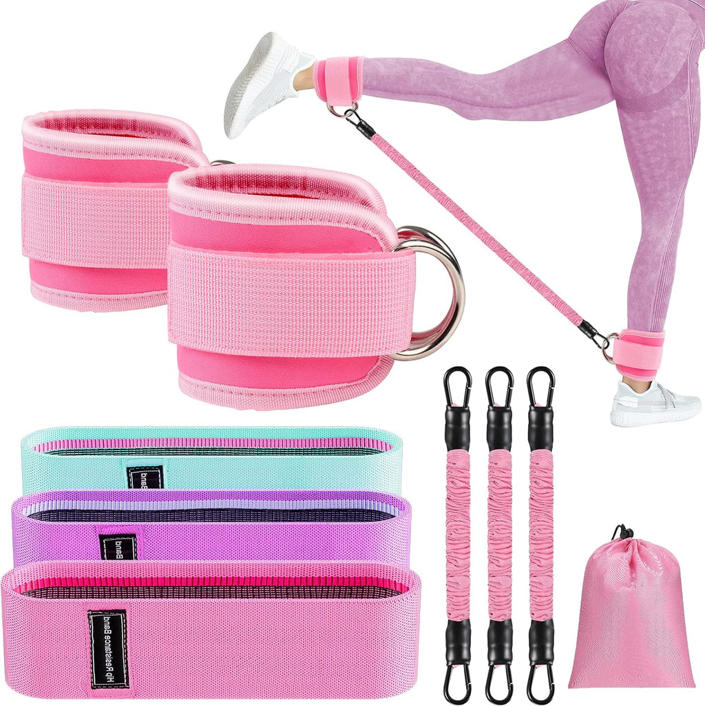 Skiennix Ankle Resistance Bands - 11 Pcs Set with Cuffs for Glutes & Leg Workouts | Ideal for Home Fitness