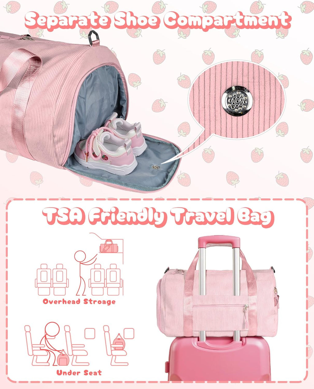Skiennix Personalized Girls Gym Bag - Customized Dance Duffle with Shoe Compartment & Toiletry Bag | Perfect Birthday Gift for Ages 3-8 (Letter Y)
