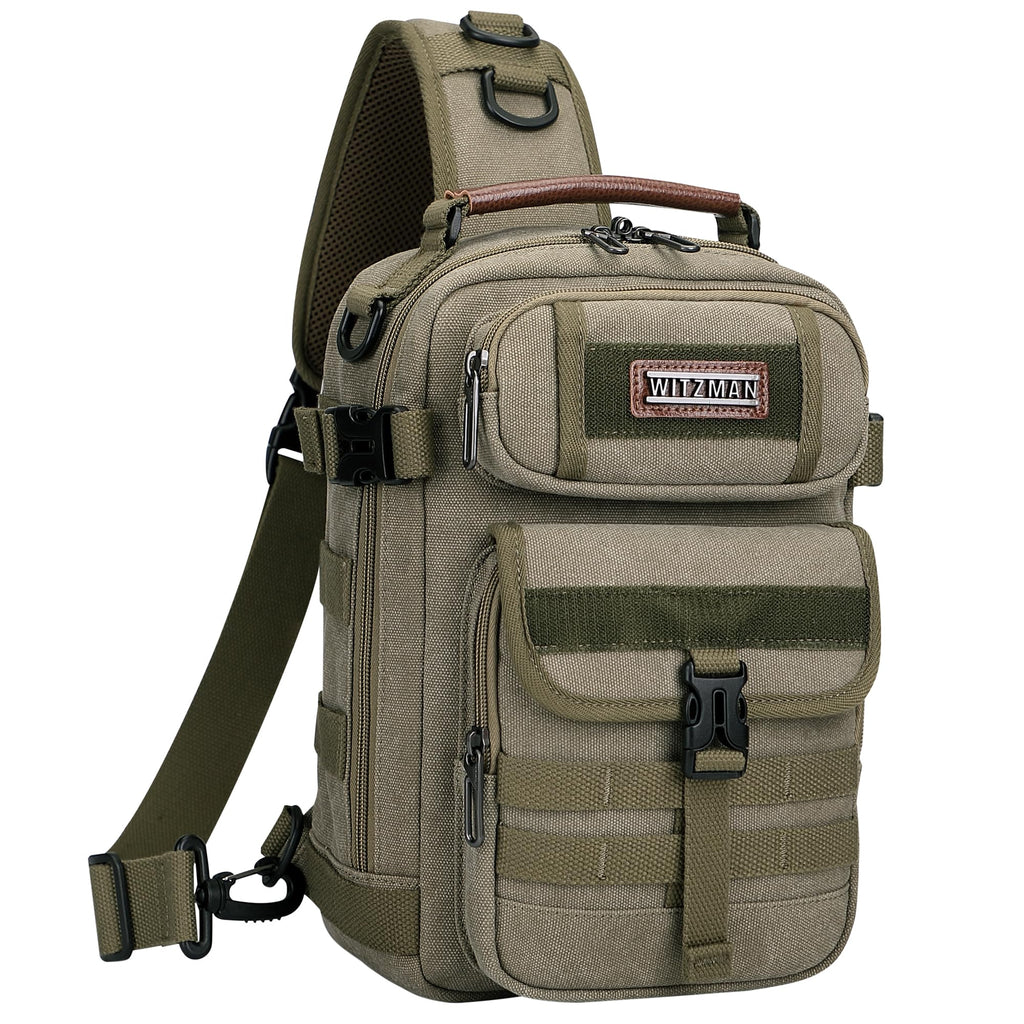 WITZMAN Sling Bag for Men Canvas Shoulder Crossbody Bags Large Vintage Bags for Men Travel, Casual, Daily(A8021 Army Green)