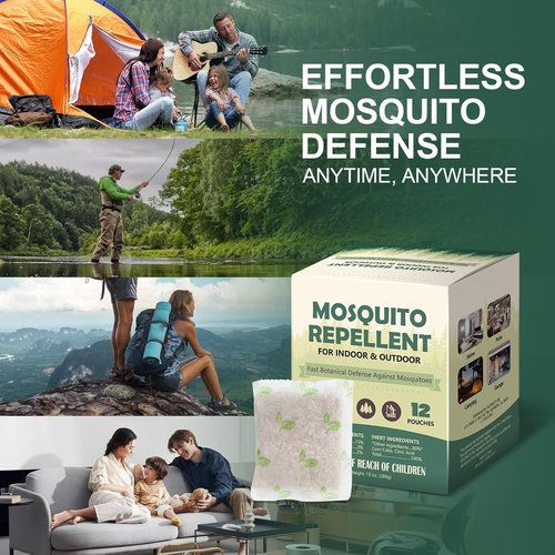 12 Pcs Mosquito Repellent for Patio, Plant-Based Mosquito Repellent Pouches, Mosquito Control Indoor Outdoor, Pet-Friendly Mosquito Deterrent for Home Patio Camping Fishing