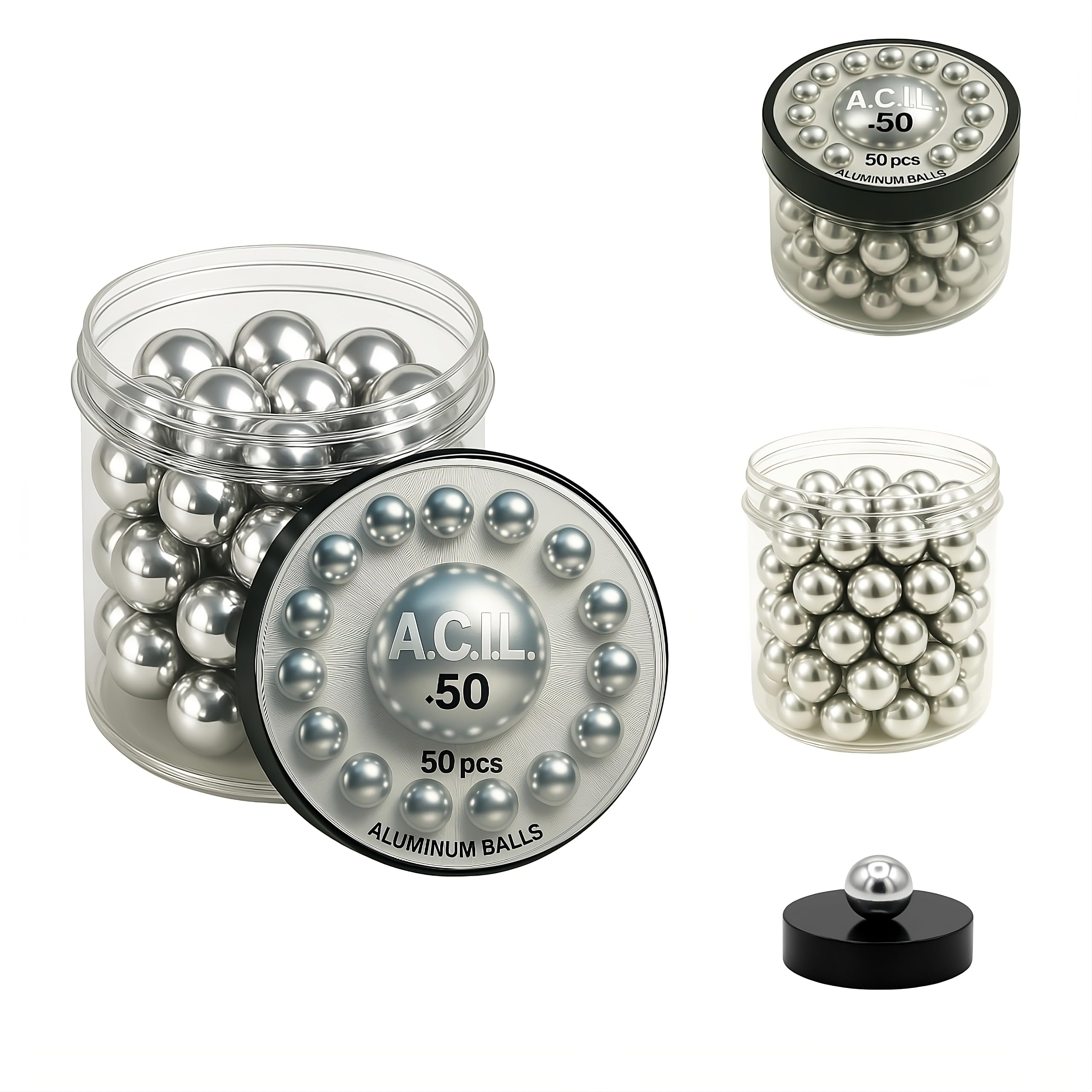 Premium Aluminium Balls in 50 Calibres, 12.5 mm Precision-Machined Projectiles (50 Pieces), Solid Aluminium Ammo for HDR & HDP Pistols, Reusable, Polished Finish