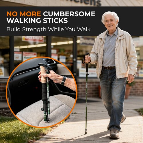 Trekology Trek-Z Collapsible Hiking & Trekking Poles - Balance Support for Seniors, Women, and Men, 2pc Per Set (Trek-Z Green, 100-120cm for Height: 4’11 to 5’10”)