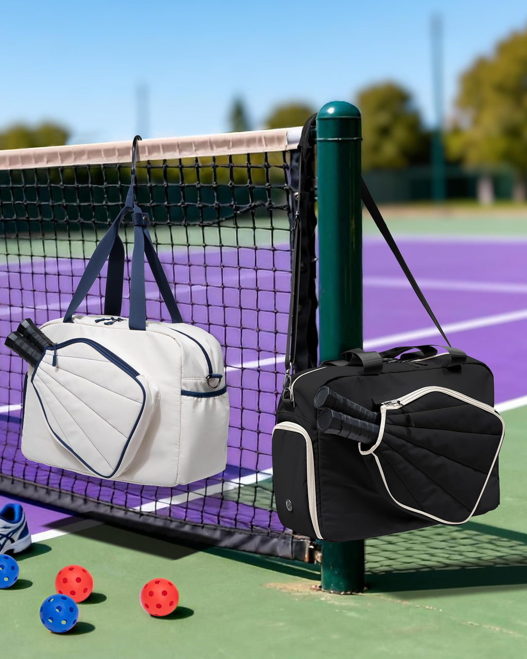 Smasrob Pickleball Tote Bag for Women with Exterior Paddle Pocket and Separate Shoe Compartment, Pickleball Bags with Wet Pocket and Detachable Strap, Beige