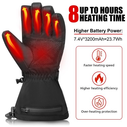 MaweMe Heated Gloves for Men Women,Electric Heated Ski Gloves with 3 Heat Settings, Rechargeable Heating Motorcycle Glove, Winter Thermal for Hiking Hunting Cycling