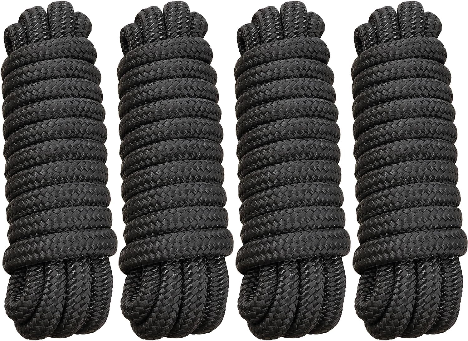 Boat Dock Lines - Premium 5/8" x 15' Double Braided Nylon Ropes | Marine-Grade Strength, Easy Handling - 4 Pack, Black