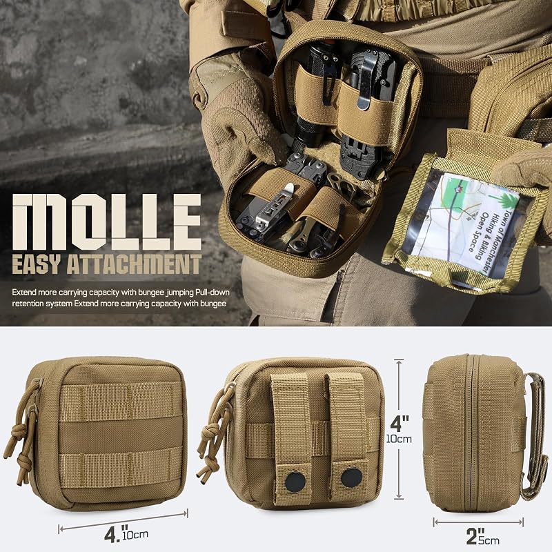 2 Pack Small Molle Pouch Mini Tactical EDC Belt Pouches - Khaki