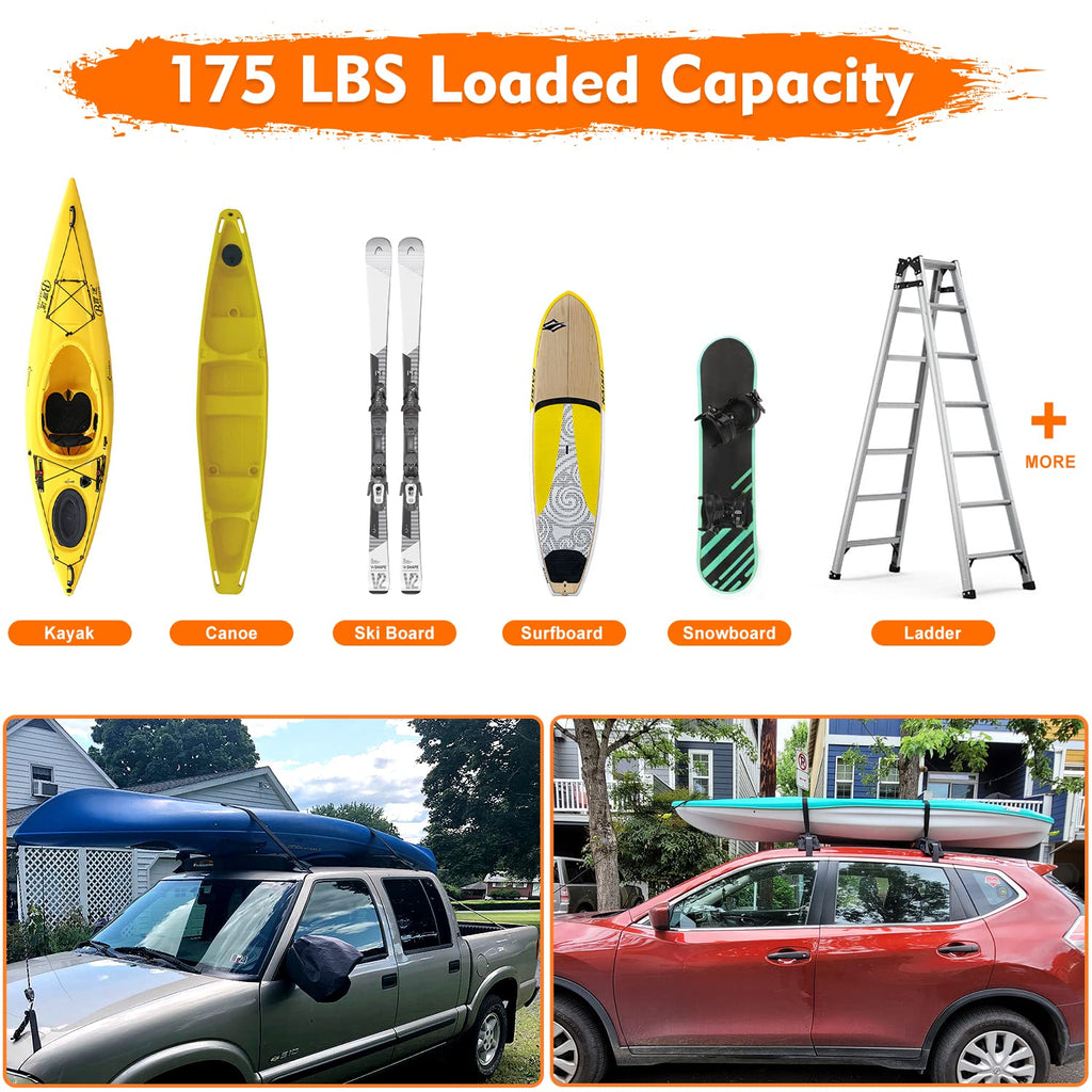 Soft Roof Rack Pads, Universal Car Rooftop Luggage Carrier Capacity Load 176lb, for Kayak, Surfboard, SUP, Canoe, with Tie Down Strap, PP Rope, Quick Loop Strap and Storage Bag