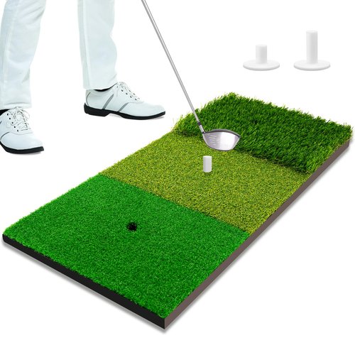 Tri-Turf Golf Hitting Mat,3-in-1 Golf Practice Mat for Driving, Chipping & Putting Training, Durable Portable Golf Chipping Mat with Rubber Backing for Indoor Outdoor Backyard Use