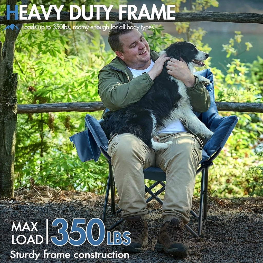 Portal Oversized Padded Camping Chair - Heavy-Duty Folding Chair with Cup Holder & Side Pocket | Supports 350 lbs, Blue