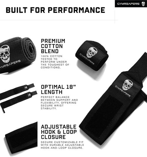 Gymreapers Weightlifting Wrist Wraps - IPF Approved 18" Professional Support with Heavy Duty Thumb Loop for Powerlifting & Bodybuilding