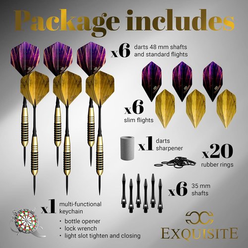 CC-Exquisite Premium Steel Tip Darts Set - Professional Brass Barrels with Extra Flights & Accessories | 12 Aluminum Shafts