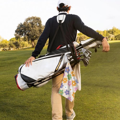 Guyperatic Cute Floral Golf Towel with Carabiner Clip 24"x16" Flower Ladies Golf Towels for Golf Bags Microfiber Waffle Golf Rag for Disc Balls Clubs Accessories for Women Men Girls