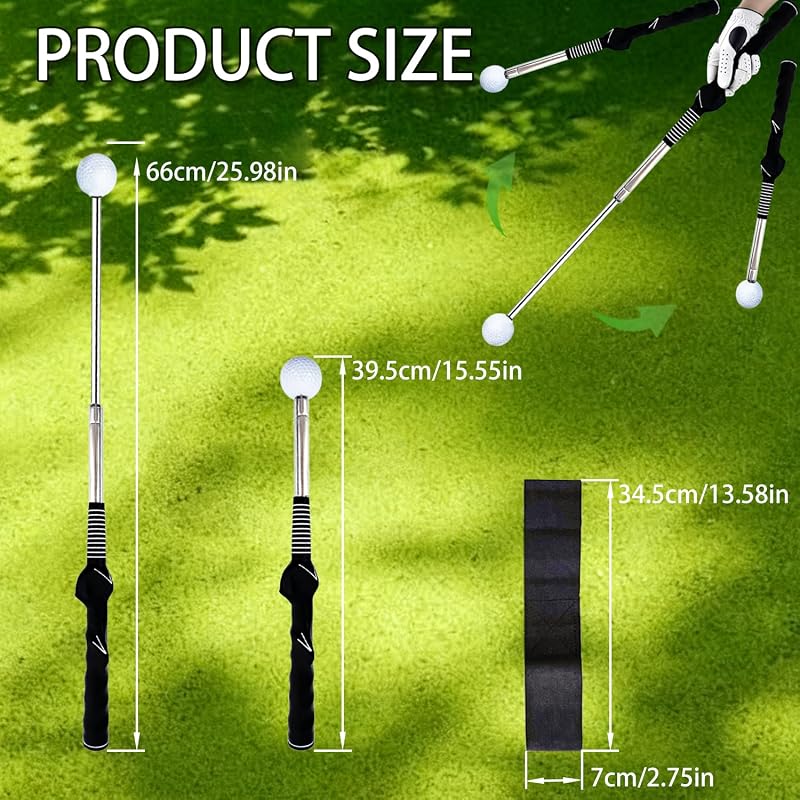 Golf Swing Trainer with Grip Trainer - Retractable Practice Aid