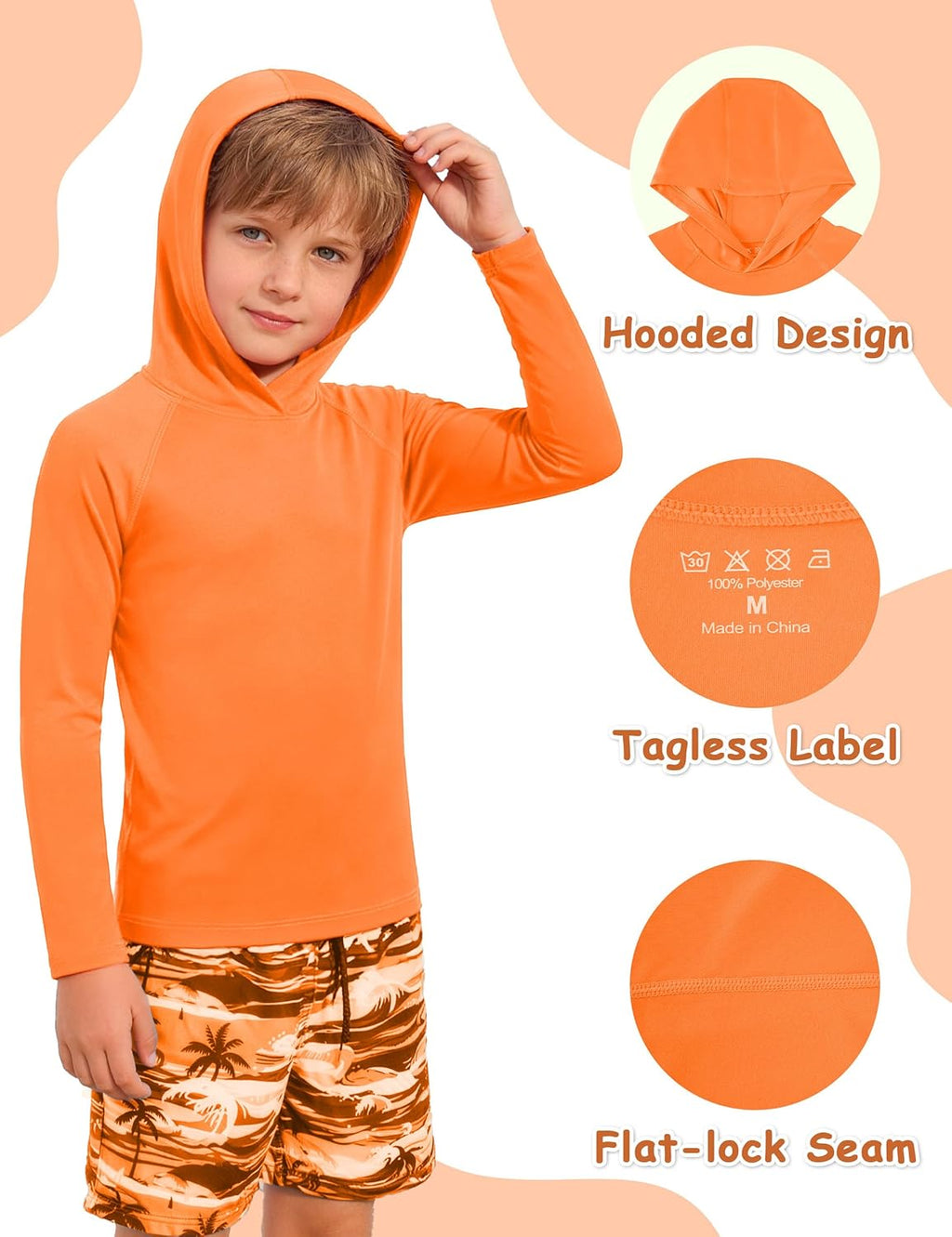Skiennix Boys Hooded Rash Guard Swim Shirt - UPF 50+ Sun Protection for Youth | Ideal for Beach & Hiking
