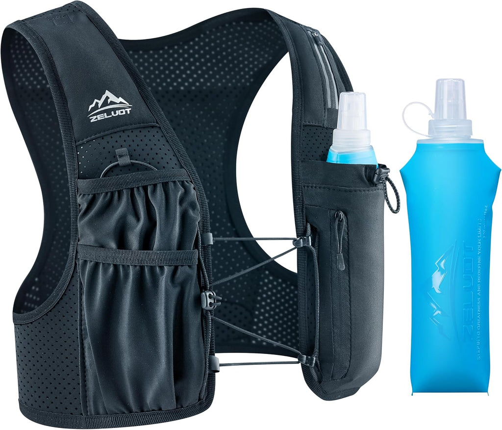 Skiennix Running Hydration Vest - Adjustable Chest Straps & 500ml Soft Flask | Lightweight & Reflective