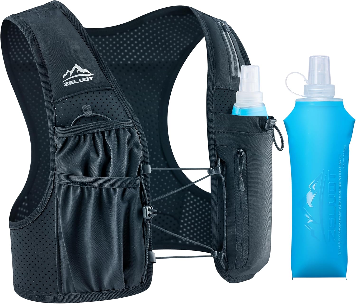 Skiennix Running Hydration Vest - Adjustable Chest Straps & 500ml Soft Flask | Lightweight & Reflective