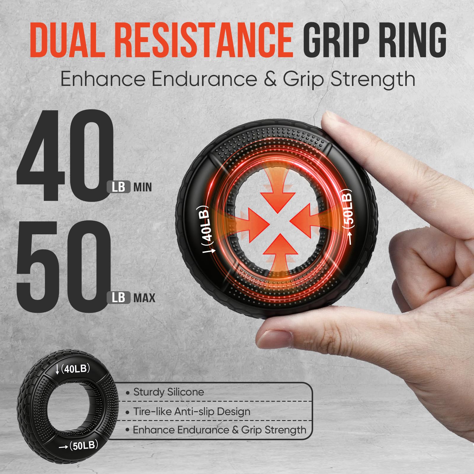 TEAWOO 4-Pack Grip Strength Trainer Kit, Adjustable Forearm Strengthener, Black Hand Grip Strengthener Balls, Finger Exerciser & Stretcher for Strength Training, Recovery & Flexibility