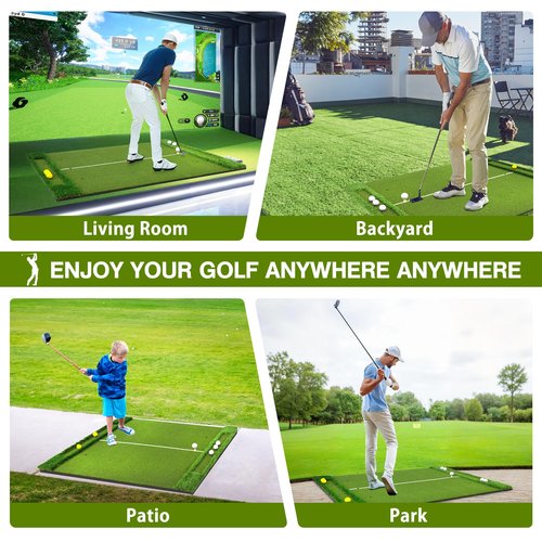 VIVITORY 5x4ft 21mm-45mm Golf Mat with Ball Tray, Thickening Golf Hitting Mat, Integrated Golf Practice with 10 Golf Balls, 7 Golf Tees, Artificial Golf Turf Mat Practice Swing Mats