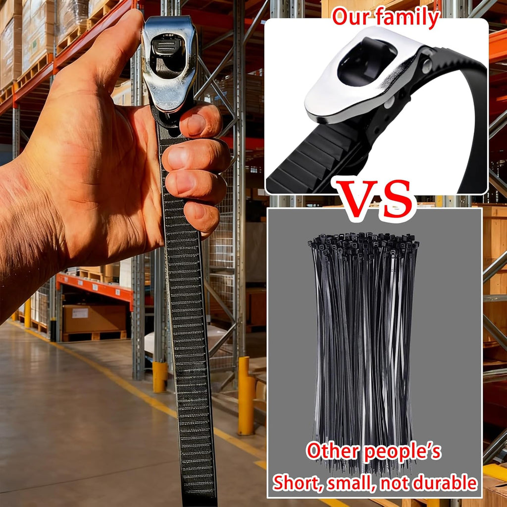 Skiennix Heavy Duty Reusable Ratcheting Cable Ties - Adjustable Stainless Steel Buckle | 20 Inch, 6 Pack