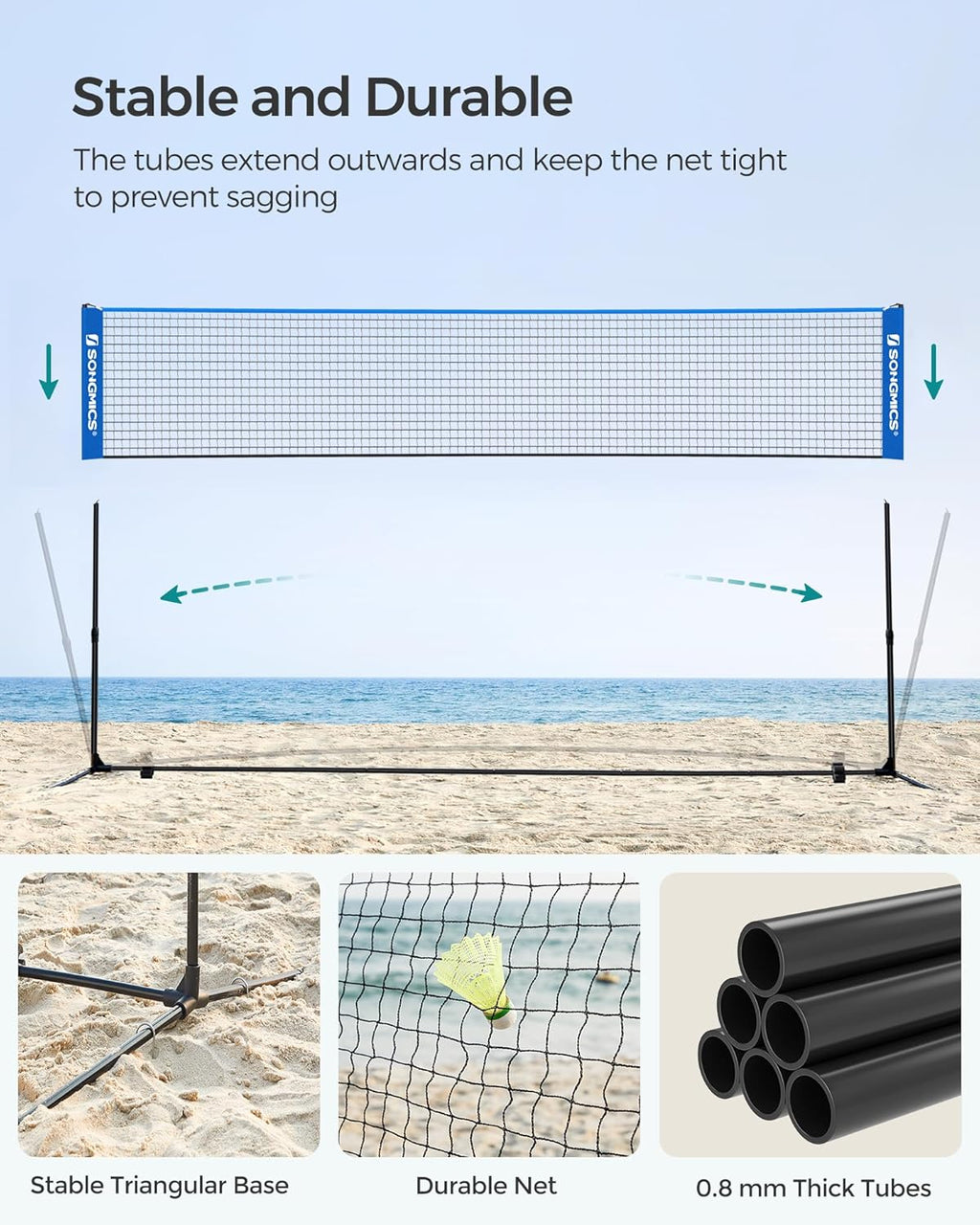 SONGMICS Adjustable Badminton & Volleyball Net - Foldable Nylon for Kids & Juniors | 10ft/13ft/16.5ft Wide