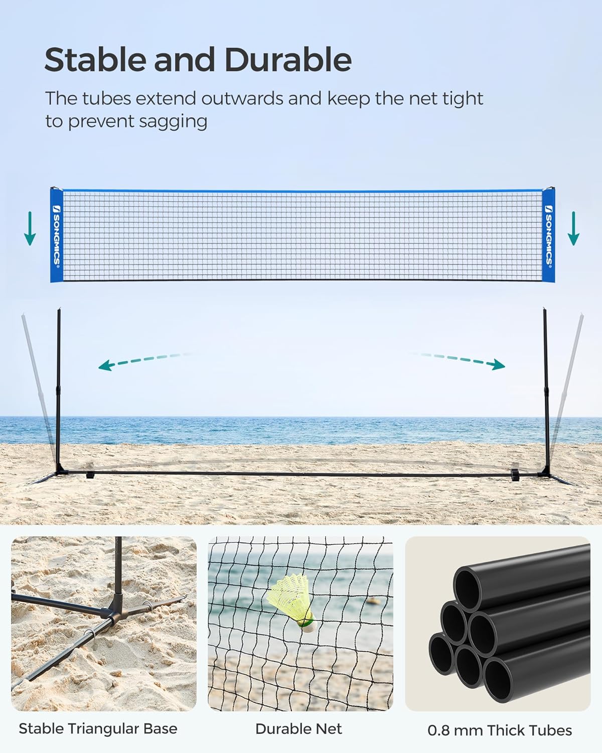 SONGMICS Adjustable Badminton & Volleyball Net - Foldable Nylon for Kids & Juniors | 10ft/13ft/16.5ft Wide