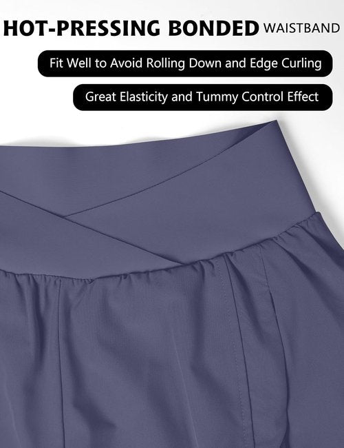 Blooming Jelly Women's Athletic Running Shorts - High Waisted with Zipper Pockets | Crossover Design