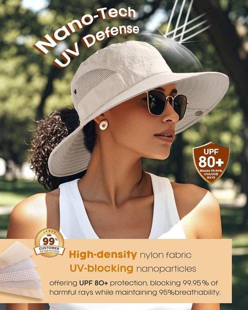 FURTALK Women's Sun Hat - Wide Brim with Ponytail Hole | UPF 80+ Outdoor Protection, Foldable Design